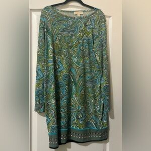 Michael Kors Paisley Blouse Women’s Size Large Blue Green Long Sleeve Shift Top